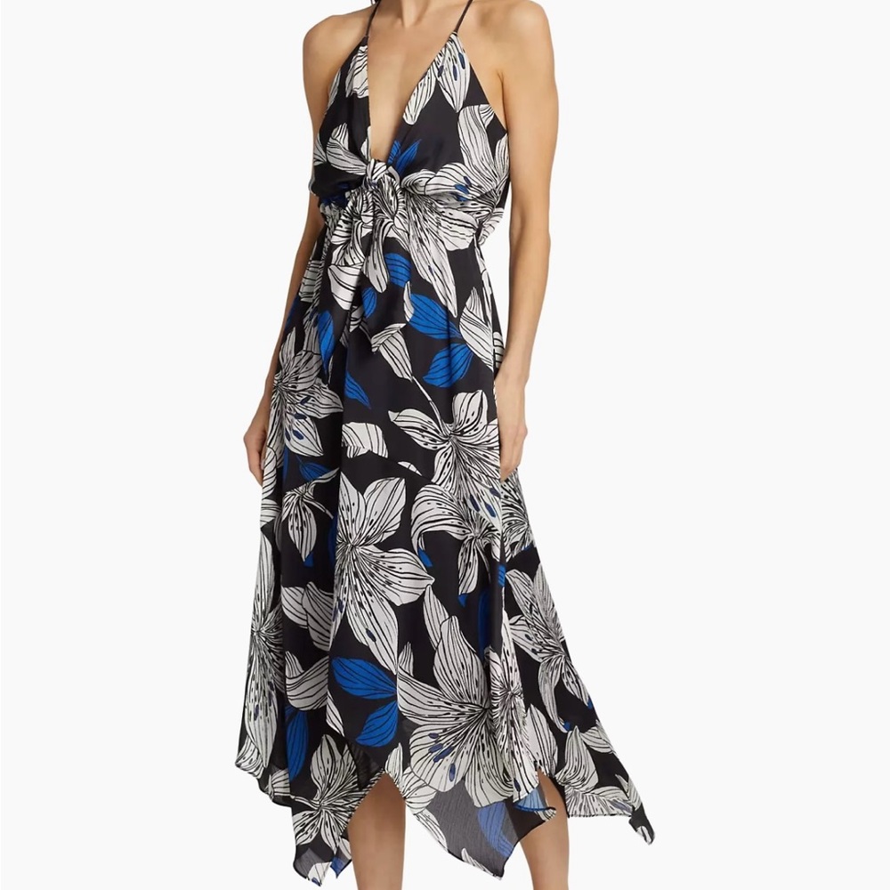 Ramy Brook Estrella Black and White Asymmetrical Ruched Sundress